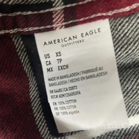 American eagle shirt size extra small black gray and burgundy plaid - Picture 7 of 10